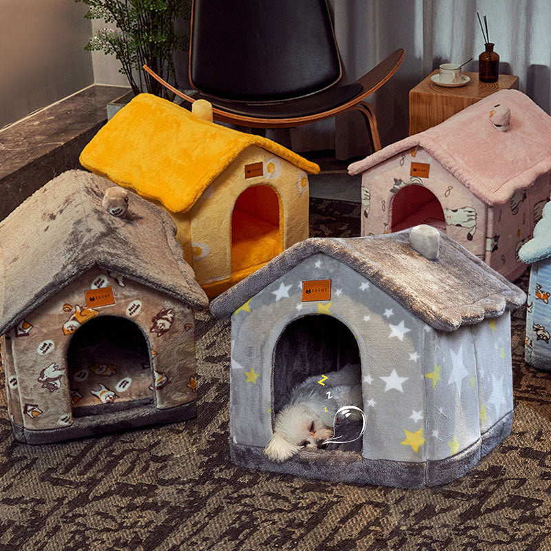 Foldable Enclosed Dog House Bed, Sleep Villa, Kennel Removable Nest