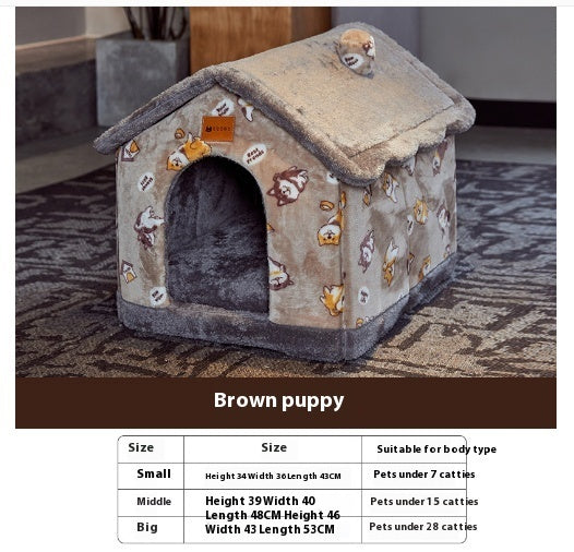 Foldable Enclosed Dog House Bed, Sleep Villa, Kennel Removable Nest